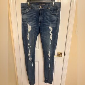 Express Skinny Distressed Blue Tall High Rise Jeans